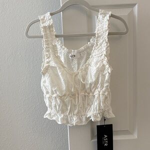 ASTR White Eyelet Ruffle Cropped Tank